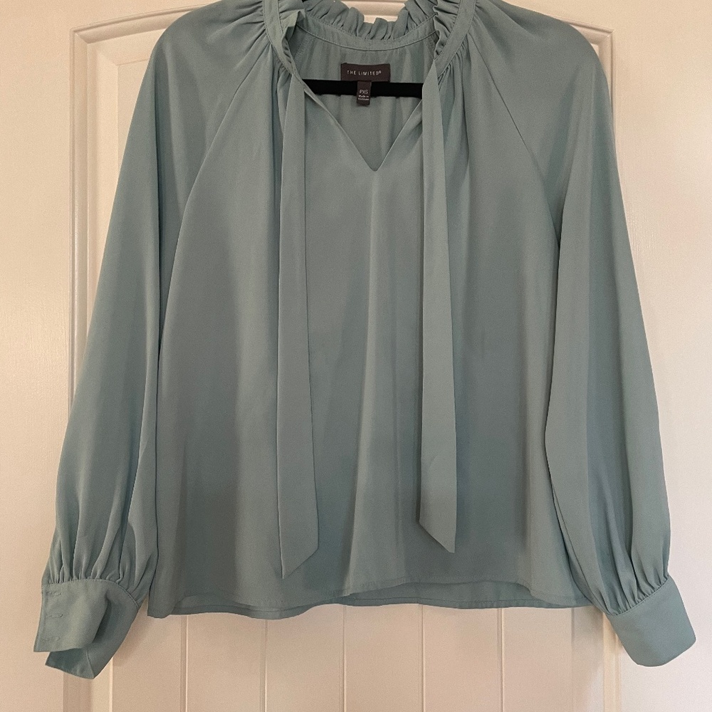 The Limited sage green ruffle neck blouse PXS